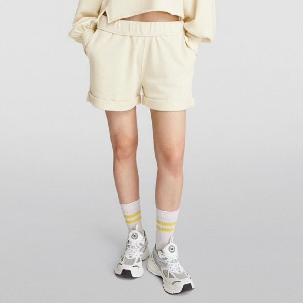 Frame Women’s 100% Pima Cotton French Terry Sweat Cuffed Shorts Size S in Bone